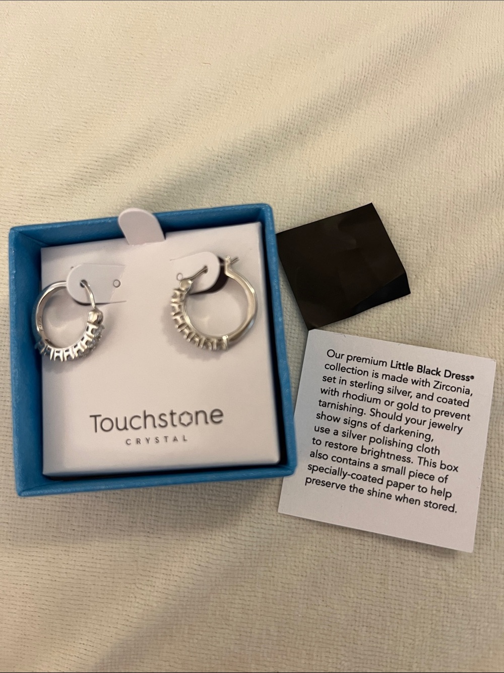 Touchstone Crystal Silver Hoop Earrings with Clear Zirconia Accents